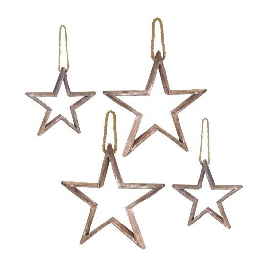 Star Ornament (Set Of 4) 12.5"H, 18.5"H Wood