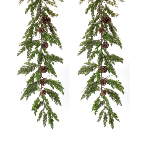 Pine And Cone Garland (Set Of 2) 6'L Plastic