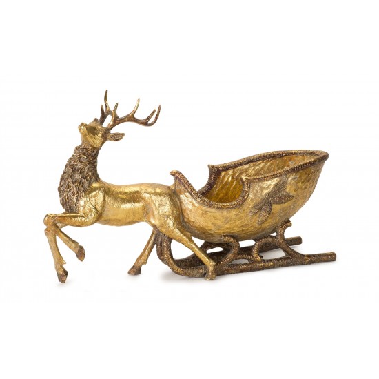 Deer With Sleigh 19"L x 11"H Resin
