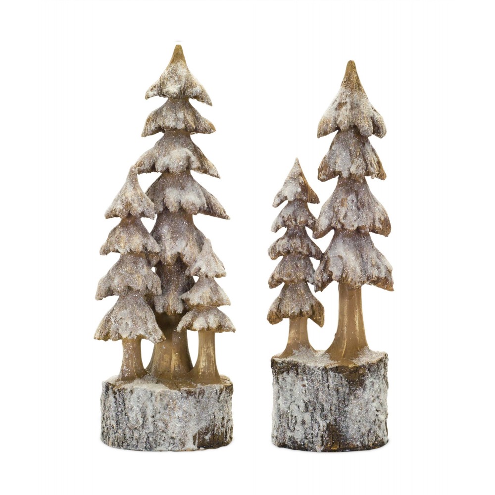 Tree On Base (Set Of 2) 14"H Resin