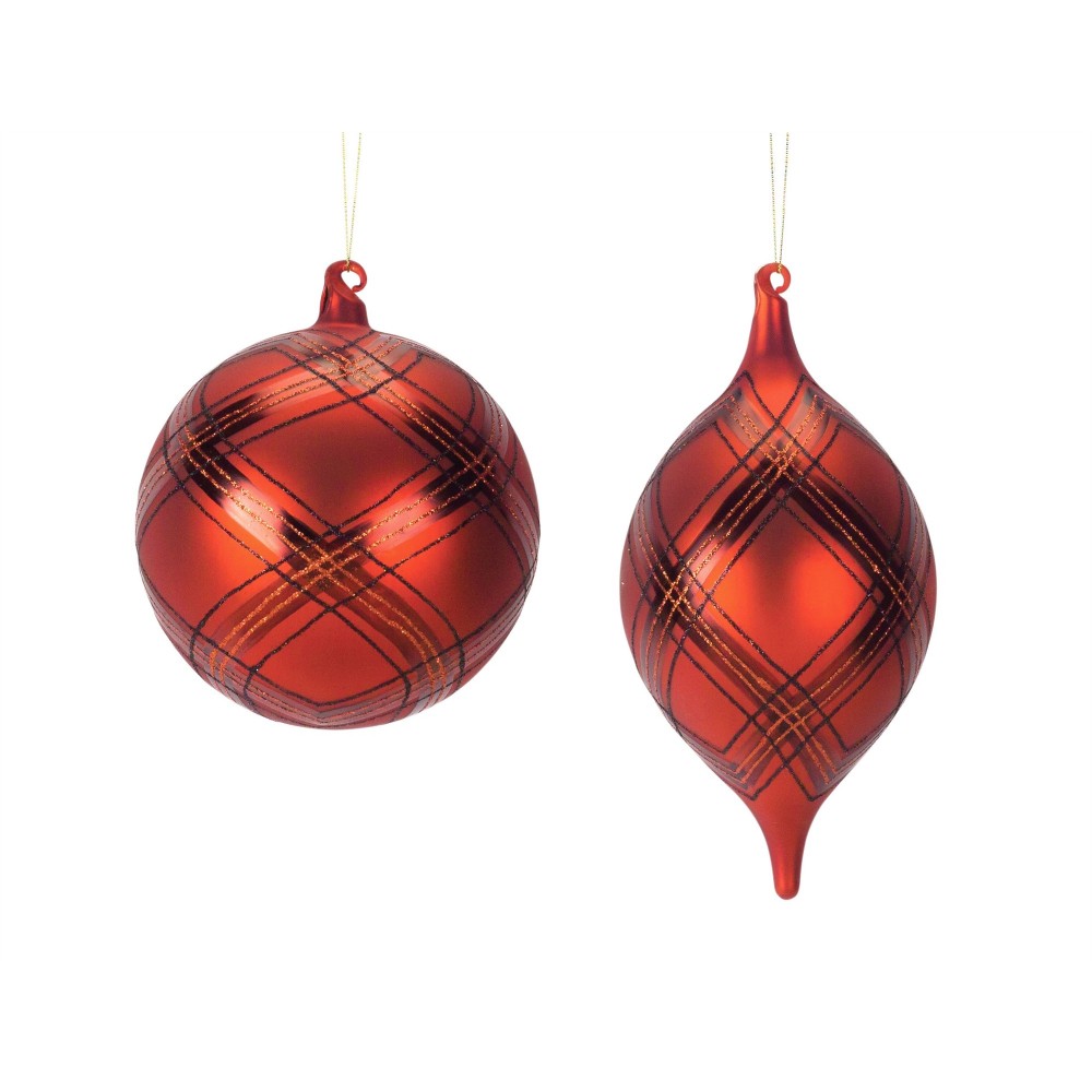 Plaid Ornament (Set Of 6) 7"H, 9.75"H Glass