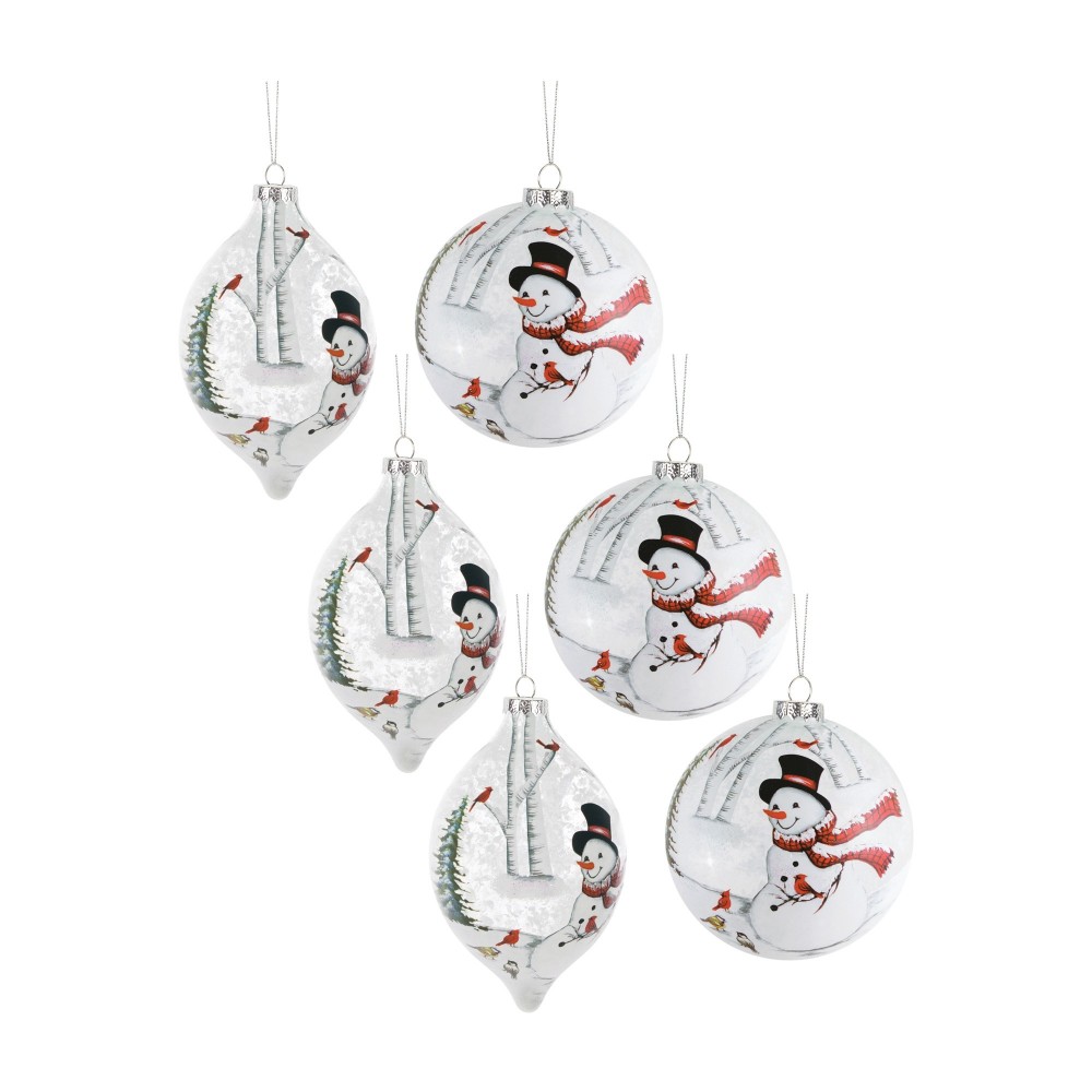 Snowman Ornament (Set Of 6) 5"H, 6"H Glass