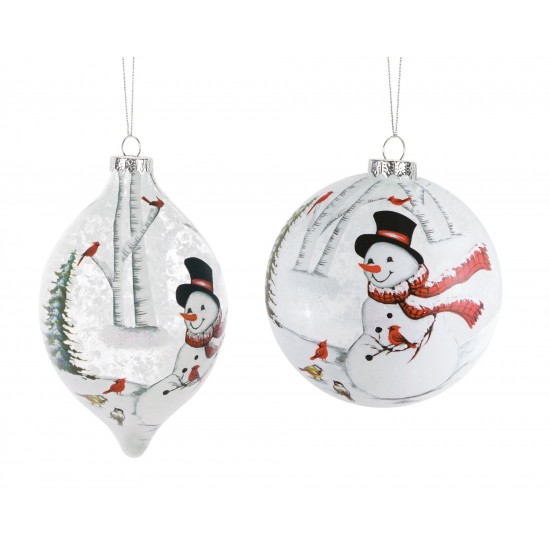 Snowman Ornament (Set Of 6) 5"H, 6"H Glass