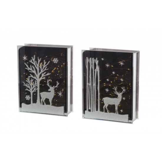 Deer And Tree Table Piece With Timer (Set Of 2) 7"H Glass