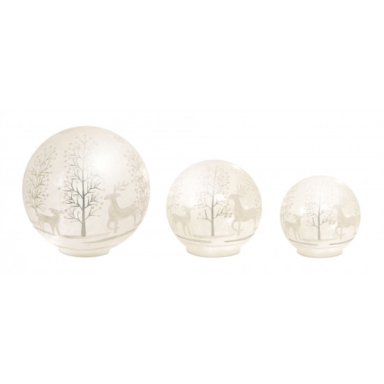 Deer And Tree Globe/Timer (Set Of 3) 4.25"H, 5.5"H, 7.75"H Glass