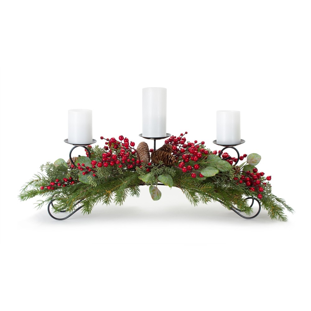 Pine/Berry Eucalyptus Centerpiece 33" x 10.5"H Polyester/Foam