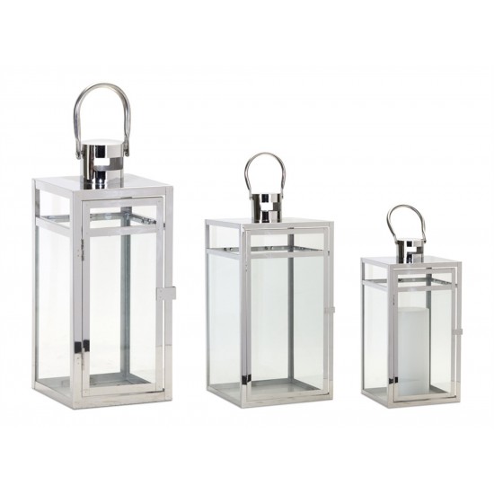 Lantern (Set Of 3) 11.75"H, 16"H, 20.5"H Stainless Steel/Glass