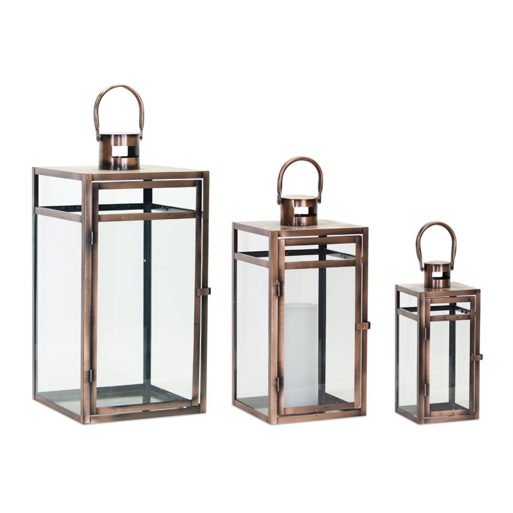 Lantern (Set Of 3) 11.75"H, 16"H, 20.5"H Metal/Glass