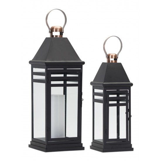 Lantern (Set Of 2) 16.25"H, 20.5"H Metal/Glass