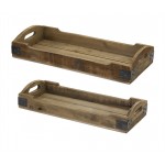 Tray (Set Of 2) 21.5"L, 23.5"L Wood/Iron