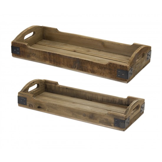 Tray (Set Of 2) 21.5"L, 23.5"L Wood/Iron