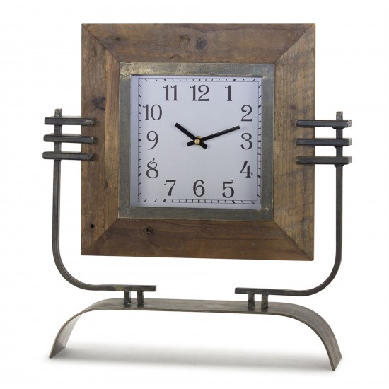 Clock On Stand 15" x 17.5"H Iron/Wood