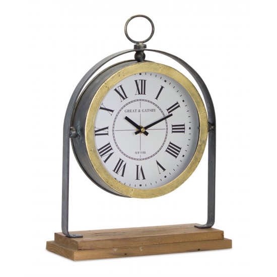 Clock On Stand 11" x 15.5"H Iron/Wood