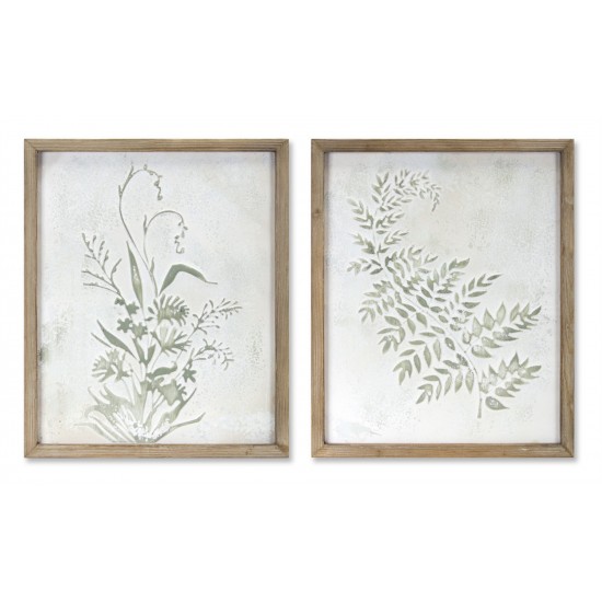 Fern/Floral Print (Set Of 2) 19.5" x 23.5"H Iron/Wood