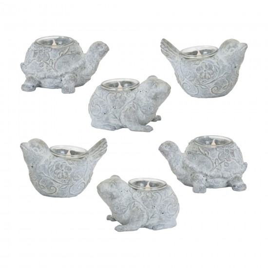 Animal Tea Light Holder (Set Of 6) 3"H, 3.5"H, 4"H Resin/Stone Powder