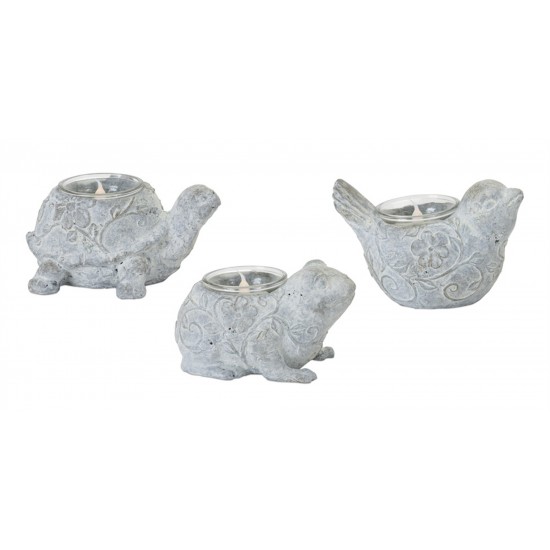 Animal Tea Light Holder (Set Of 6) 3"H, 3.5"H, 4"H Resin/Stone Powder