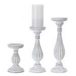 Candle Holder (Set Of 3) 7"H, 11.25"H, 13.5"H Wood/Resin, White, Grey