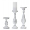 Candle Holder (Set Of 3) 7"H, 11.25"H, 13.5"H Wood/Resin, White, Grey