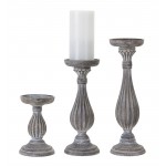 Candle Holder (Set Of 3) 7"H, 11.25"H, 13.5"H Wood/Resin, Brown, White