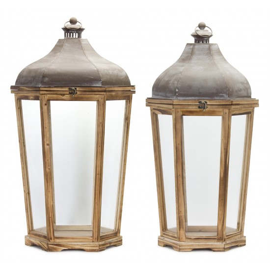 Lantern (Set Of 2) 28.5"H, 33"H Iron/Wood