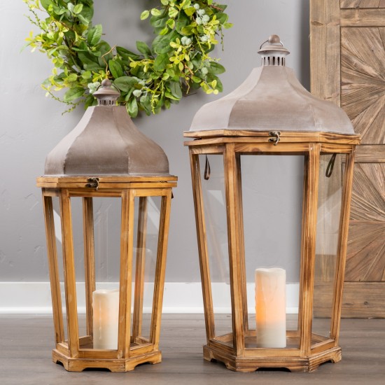 Lantern (Set Of 2) 28.5"H, 33"H Iron/Wood