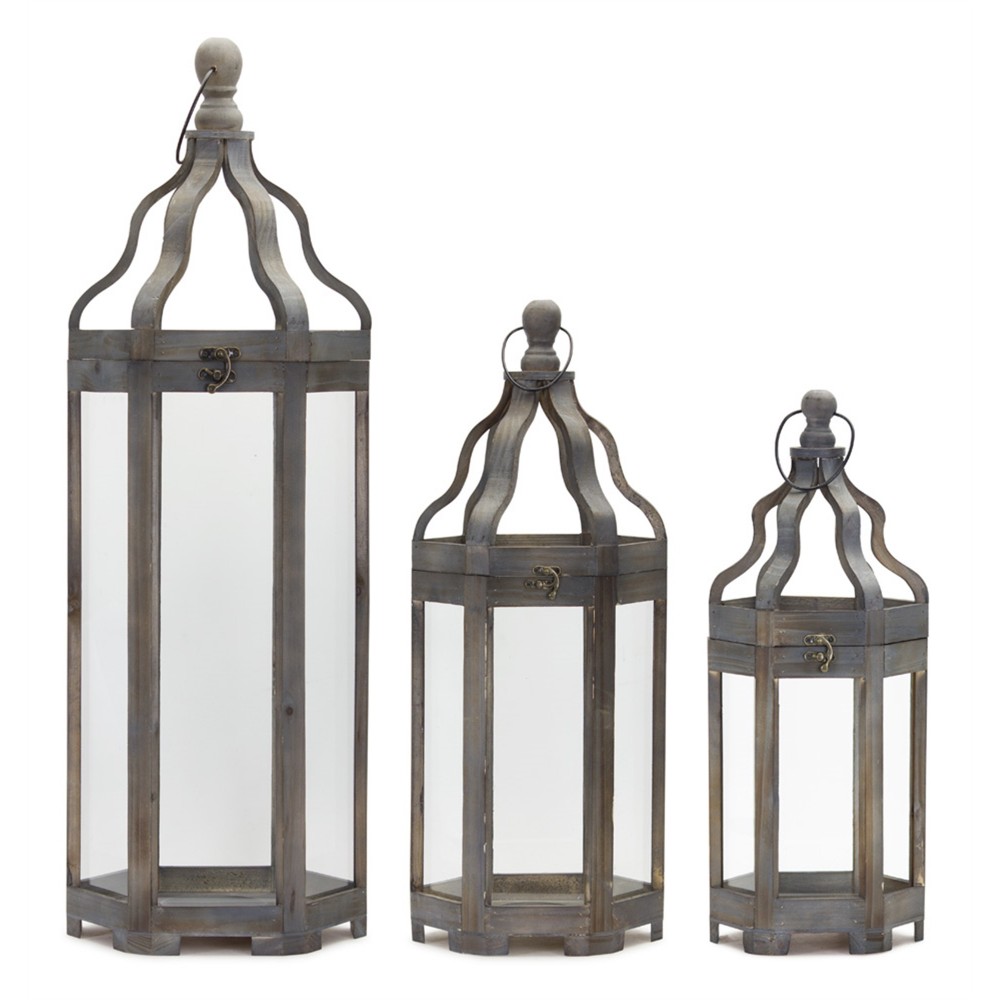 Lantern (Set Of 3) 19.5"H, 25"H, 36"H Wood/Iron Lantern (Set Of 3) 19.5"H, 25"H, 36"H Wood/Iron