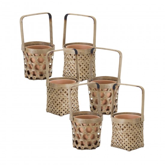 Basket/Pot Holder (Set Of 6) 5"H Bamboo/Terra Cotta