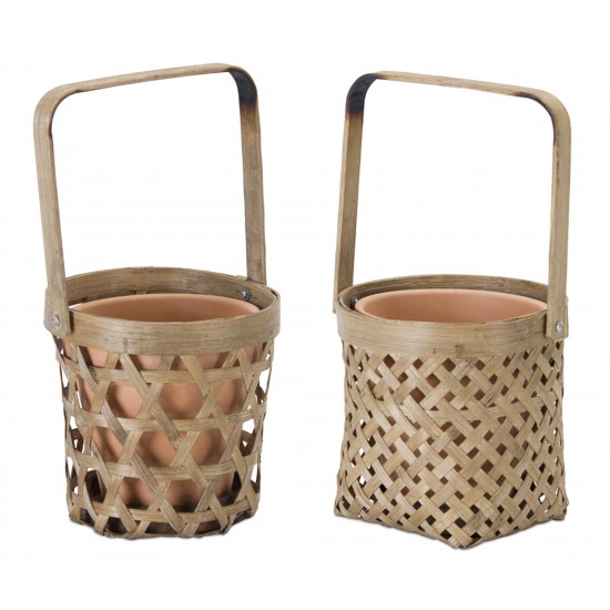 Basket/Pot Holder (Set Of 6) 5"H Bamboo/Terra Cotta