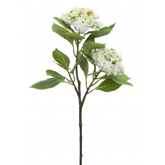 Hydrangea Branch (Set Of 6) 32"H Polyester, White, Green, Brown