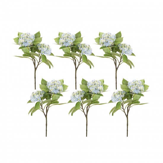 Hydrangea Branch (Set Of 6) 32"H Polyester, Blue, Green, Brown