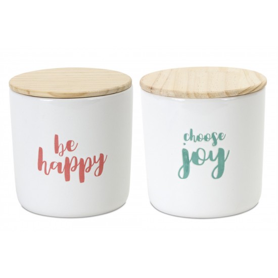 Canister (Set Of 2) 4.75"H Wood/Stoneware