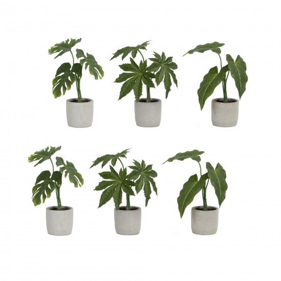 Potted Foliage (Set Of 6) 10"H, 10.5"H, 11.5"H Polyester/Plastic