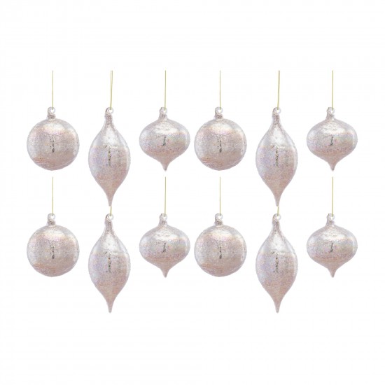 Ornament (Set Of 12) 4.25"H, 4.25"H, 6.5"H Glass