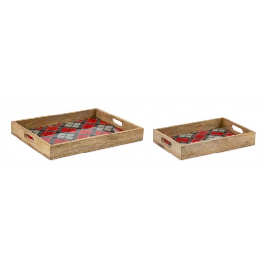 Plaid Tray (Set Of 2) 16"L x 10.75"W, 20"L x 16"W Wood