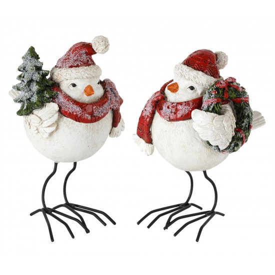 Bird W/Santa Hat (Set Of 4) 6"H Resin