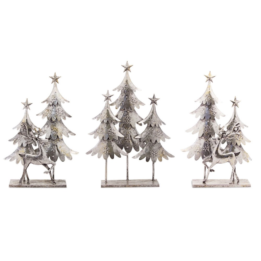 Tree And Deer (Set Of 3) 15.5"L x 23.5"H, 15.25"L x 25.5"H Metal