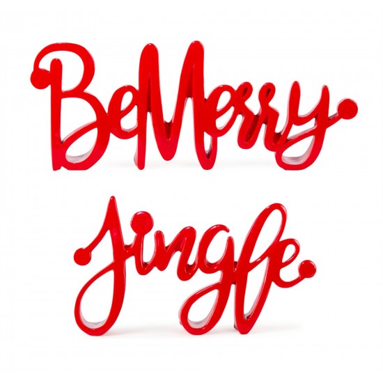 Be Merry And Jingle Sign (Set Of 4) 9.5"L x 5.5"H, 12.75"L x 5"H Resin