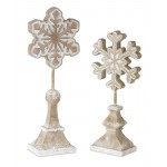 Snowflake On Spool (Set Of 2) 14"H, 17.5"H Resin