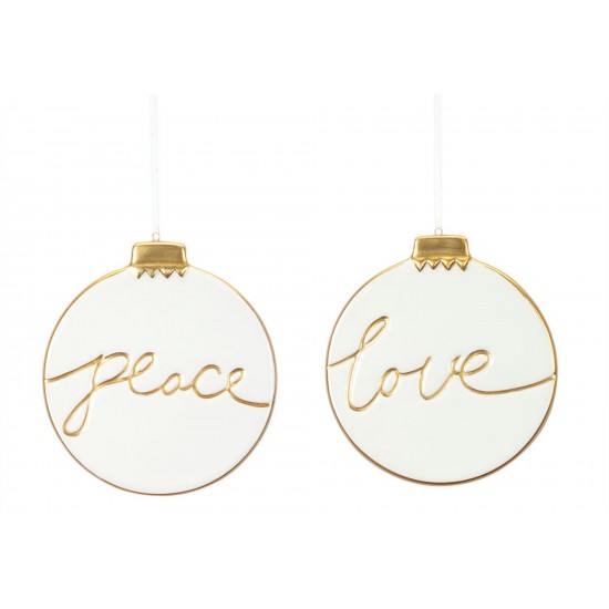 Love And Peace Ornament (Set Of 12) 5"H Ceramic