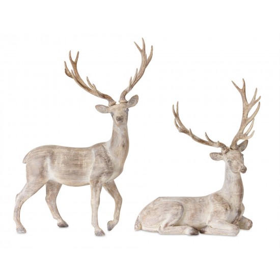 Deer (Set Of 2) 12"L x 14.5"H, 13"L x 17.5"H Resin