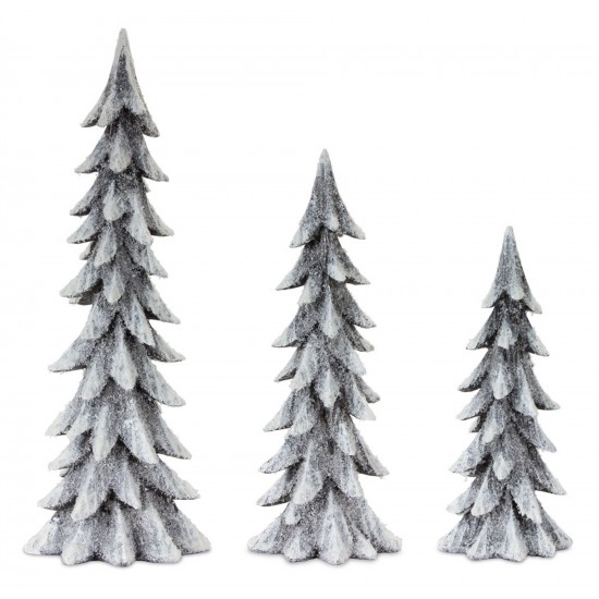 Tree (Set Of 3) 15"H, 18.5"H, 24"H Resin, White, Brown, Black