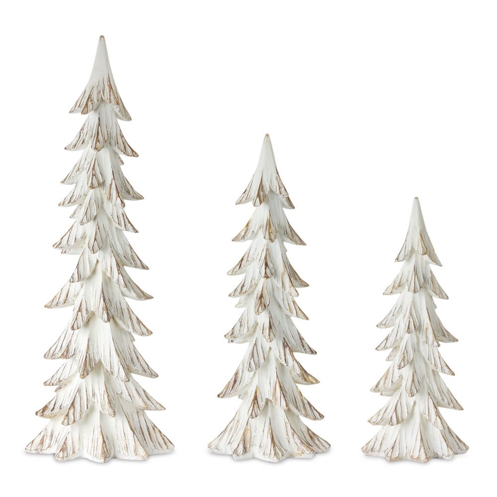 Tree (Set Of 3) 15"H, 18.5"H, 24"H Resin, White, Brown