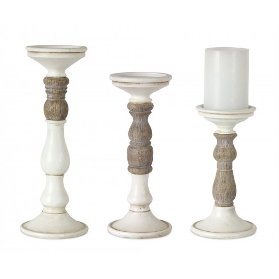 Candle Holder (Set Of 3) 8.5"H, 10.5"H, 12.5"H Resin, White, Brown