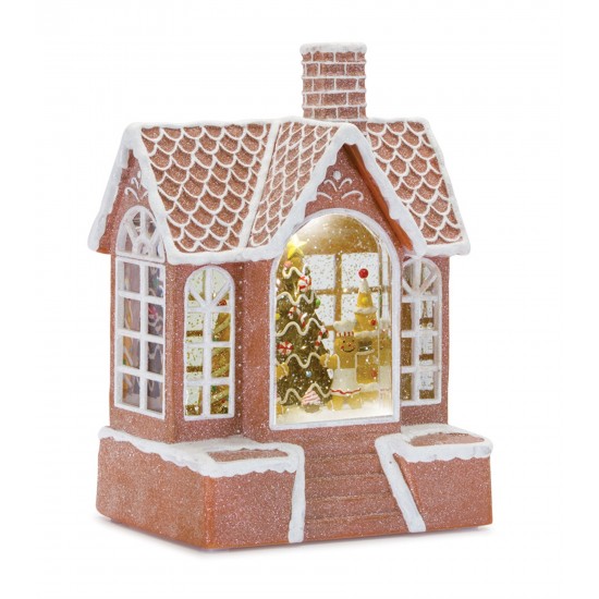 Gingerbread Snow Globe 9"H Plastic 6 Hr Timer