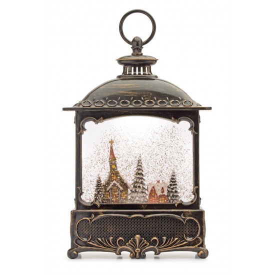 Snow Globe Lantern W/Church 12"H Plastic 6 Hr Timer