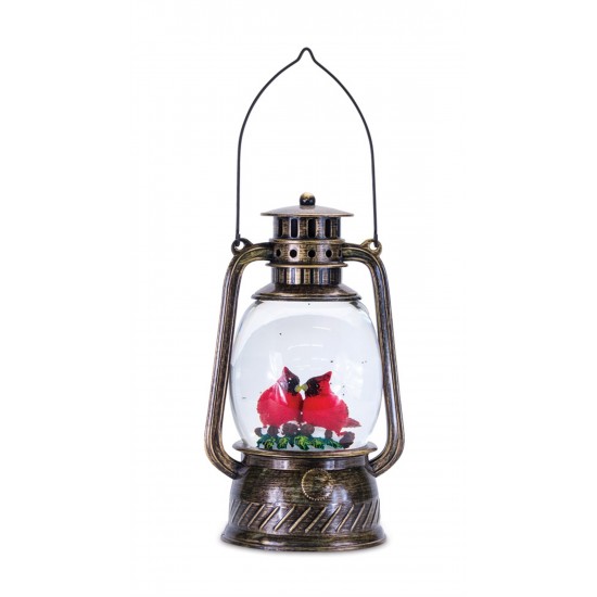 Snow Globe Lantern W/Cardinal 11.5"H Plastic 6 Hr Timer