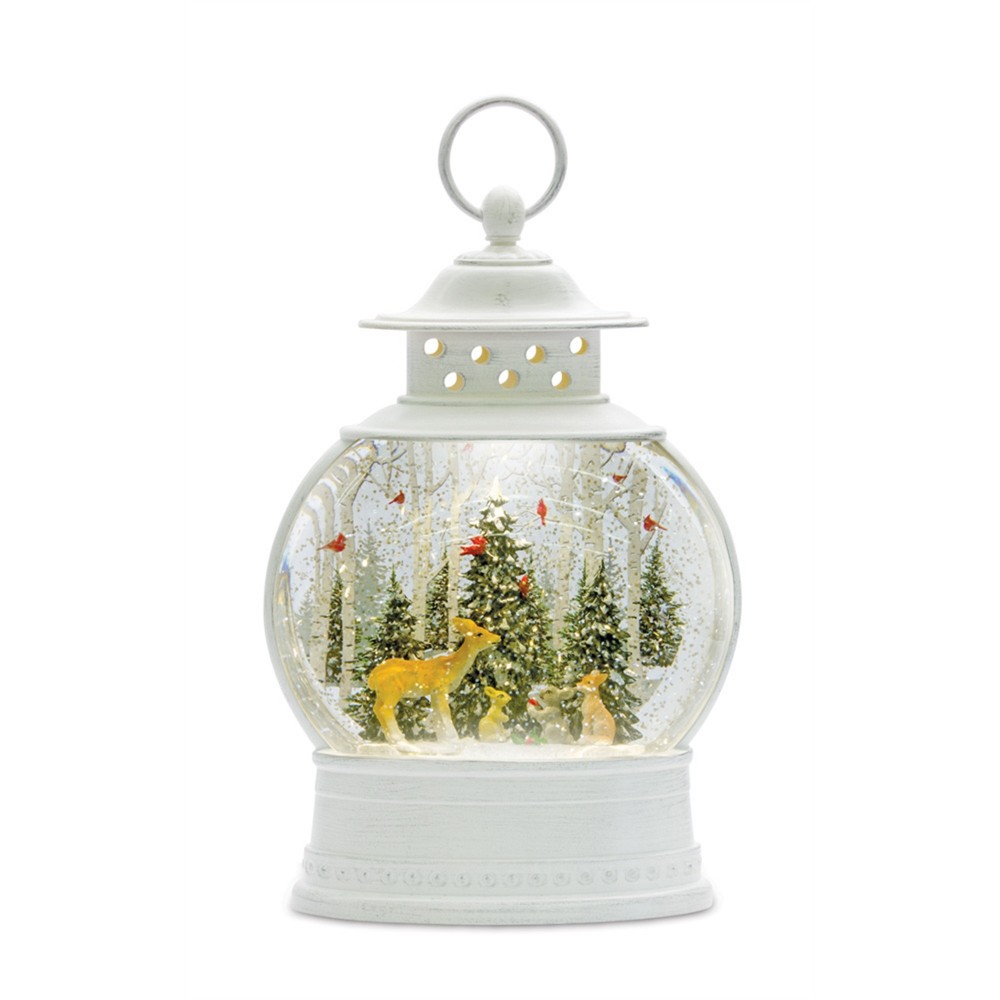 Snow Globe Lantern W/Deer 11.5"H Plastic 6 Hr Timer