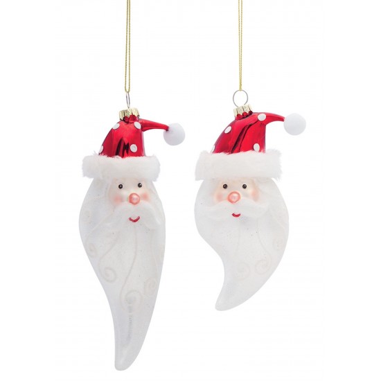 Santa Head Ornament (Set Of 6) 6.25"H, 7"H Glass