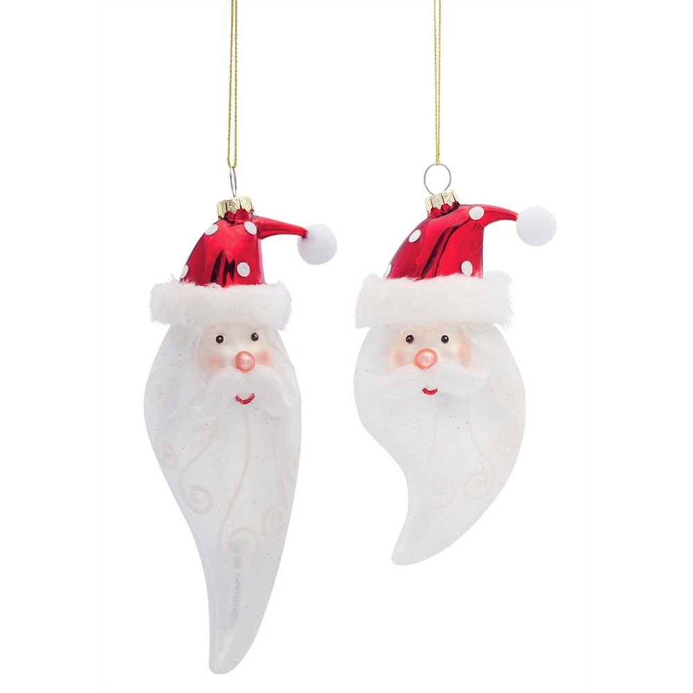 Santa Head Ornament (Set Of 6) 6.25"H, 7"H Glass