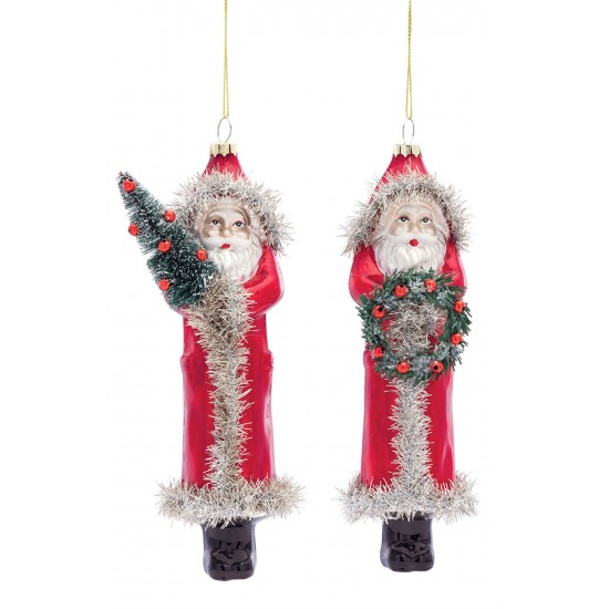 Santa Ornament (2 Asst) 8.5"H Glass